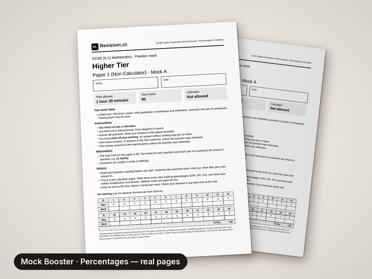 Inside page 1 of GCSE Maths Mock Booster
