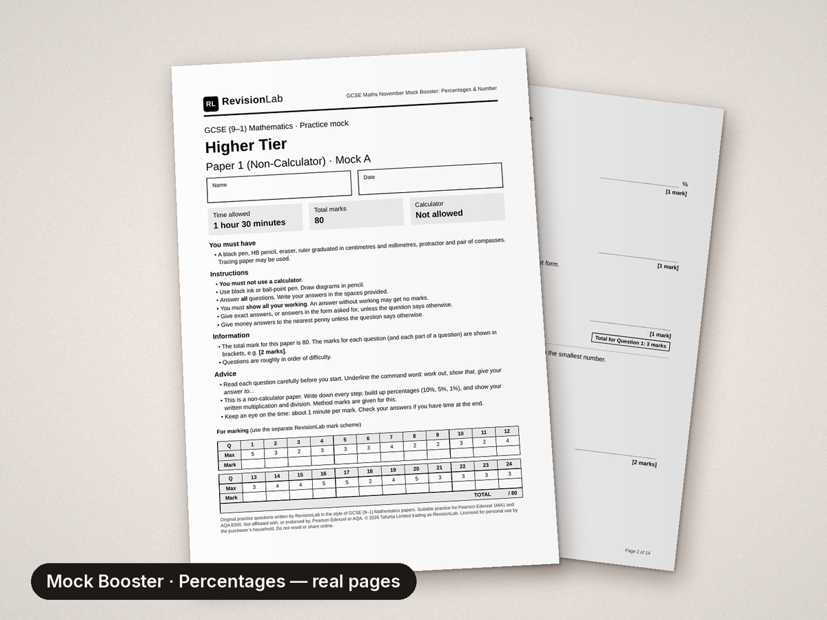 Inside page 2 of GCSE Maths Mock Booster